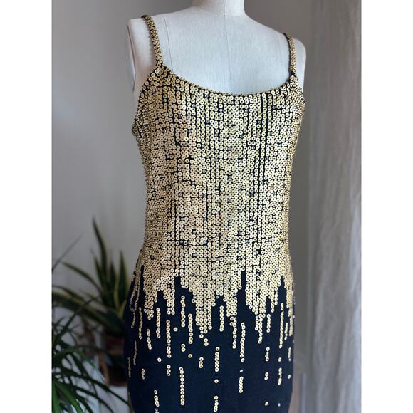 Outlander Women's L Dress Black Gold Sequin Wool Bodycon 90s Y2K Party Glam NWT - Picture 1 of 4